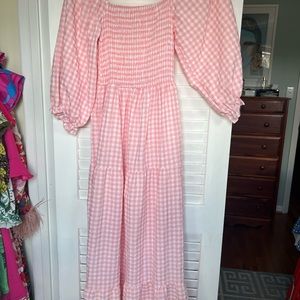 Pink and white light summer midi dress